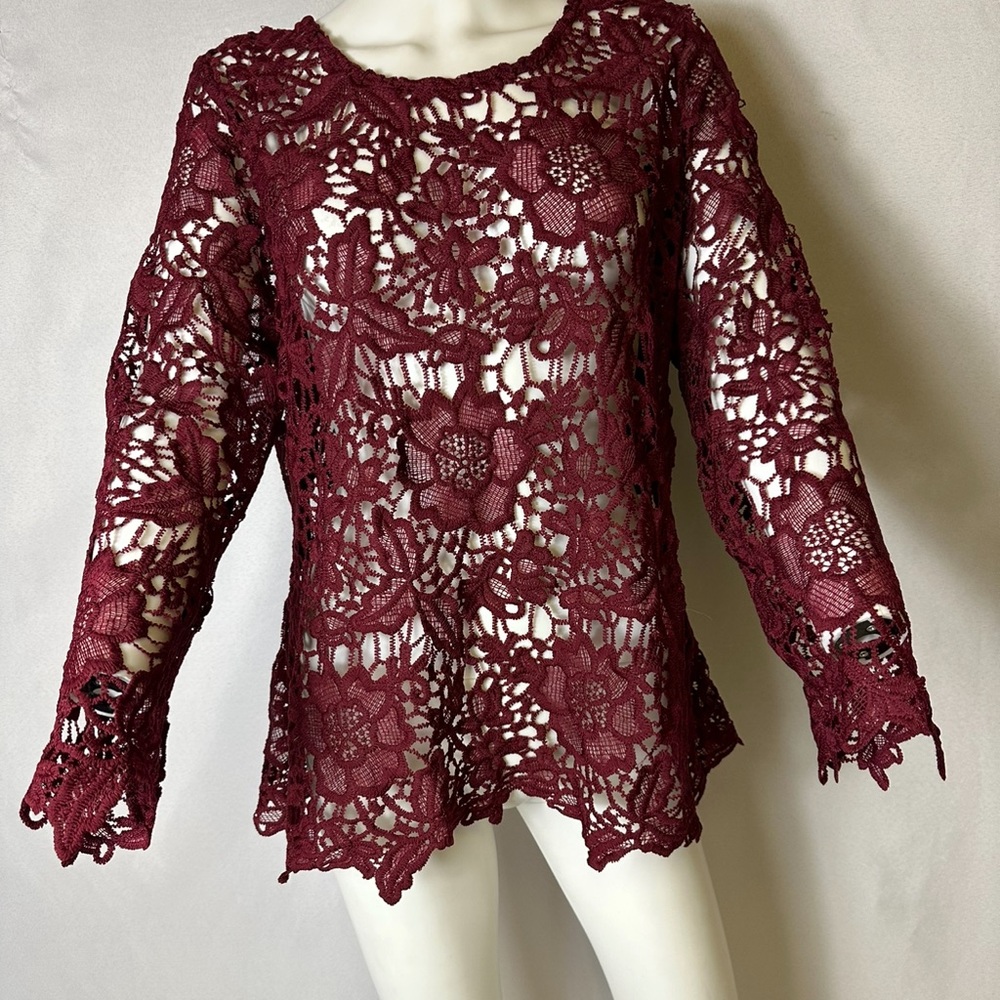 NWT It’s Pink brand XL maroon lace long sleeve blouse